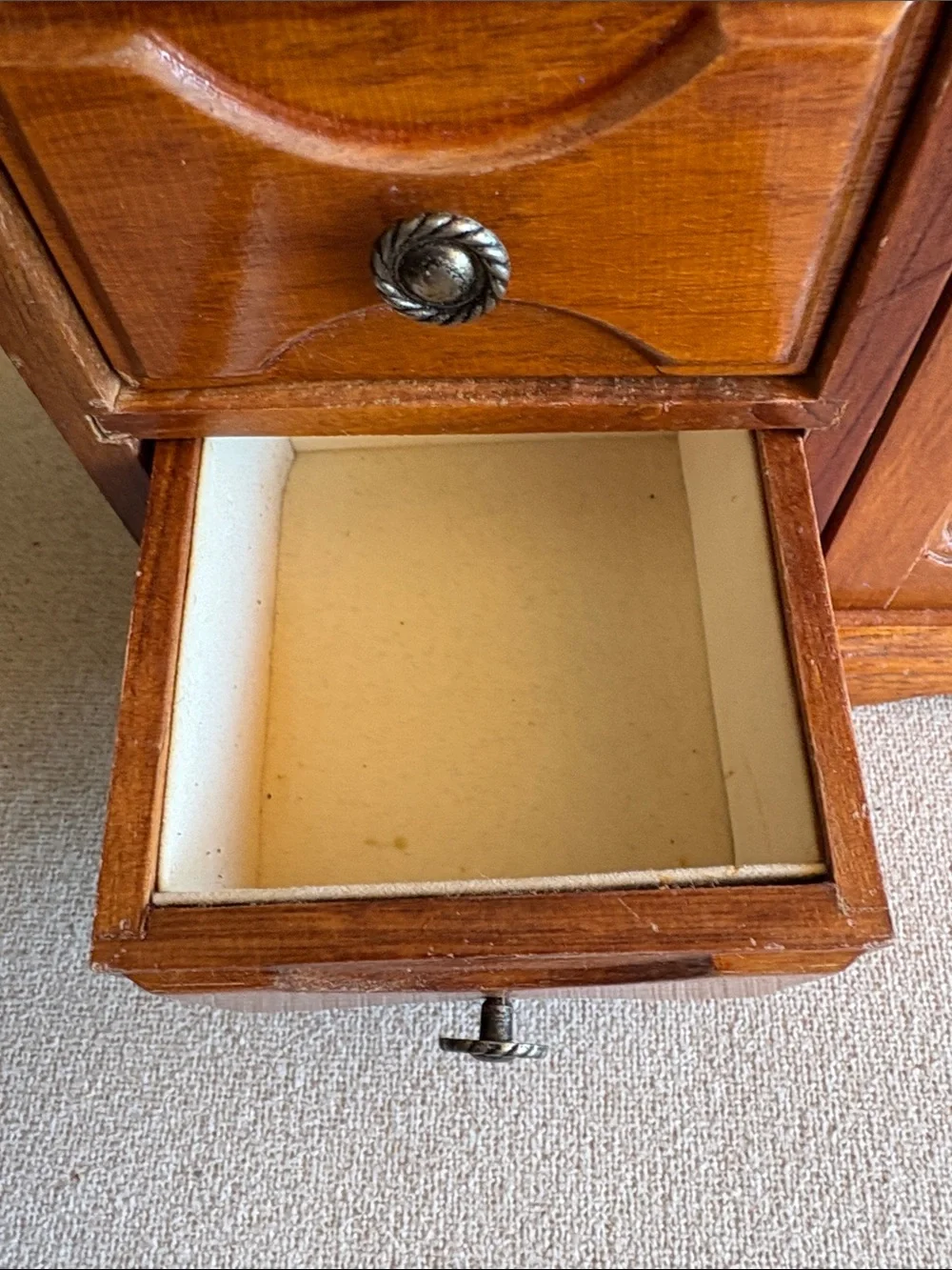 VTG Wood Jewelry Cabinet with Mirrored Door 9” X 10.5”